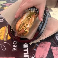 Hubs got the classic with brown mustard + relish  at The Moody Dog - Food Truck in Belfast