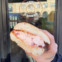 Sundried tomato tofu bagel  at Tompkins Square Bagels in New York City