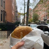 Plain tofu bagel at Tompkins Square Bagels in New York City