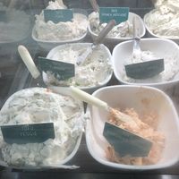 Different tofu spreads   at Tompkins Square Bagels in New York City