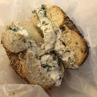 Everything bagel with artichoke n spinach   at Tompkins Square Bagels in New York City