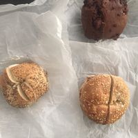 Yum! Vegan everything bagel and multigrain bagel. at Tompkins Square Bagels in New York City