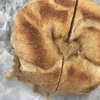 whole wheat with almond butter at Tompkins Square Bagels in New York City