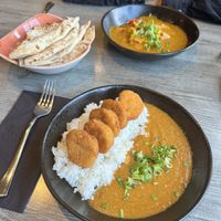 Indi katsu, North Indian fry bhuna both with mock chicken.   at Indi-Yang in Torquay