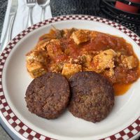 Tofu scramble with ranchero sauce and vegan sausage  at St Francis Fountain and Candy in San Francisco