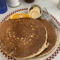 V pancakes and butter at St Francis Fountain and Candy in San Francisco