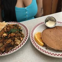 Tofu scramble and vegan banana walnut pancakes  at St Francis Fountain and Candy in San Francisco
