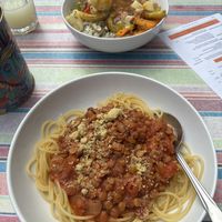 Lentil Bolognese and Stir Fry Bowl (we have chosen the small portion size here)  at Vega in Tintagel