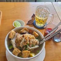 Vegan pho with free iced tea at Vietnamese Coffee & Noodle Soup in Siem Reap