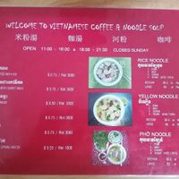 Menu (they have a little note on the wall saying they had to up the prices because food is getting more expensive in Cambodia) so this is the menu with higher prices at Vietnamese Coffee & Noodle Soup in Siem Reap