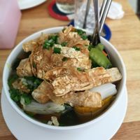 Vegan yellow noodle soup at Vietnamese Coffee & Noodle Soup in Siem Reap