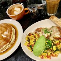 Tofu scramble (vegan), pancakes (vegetarian). Soooo good!!! at Sleepy Bee Cafe - Downtown in Cincinnati