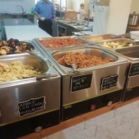 Hot food buffet at Loving Hut in Valencia