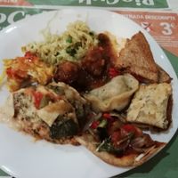 Buffet selection at Loving Hut in Valencia