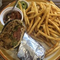 Vegan burrito comes with fries or salad  at EvilTex in Takayama