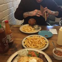 Me with my veggie burger. Also veggie enchilada! at EvilTex in Takayama