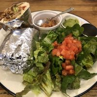 Vegan burrito with a side salad at EvilTex in Takayama