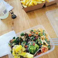 Mixture of salads and fries at Botanica in Teneriffe