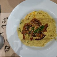 Tempeh carbanara at La Tastaolletes in Valencia