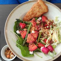 Quinoa, smoked lingos, fresh spinach, asparagus, Greek white, red onions, balsamic vinaigrette. at Annie's Kitchen in Lille