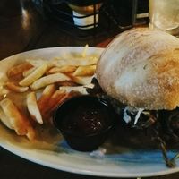 vegan bbq jackfruit sandwich with french fries at Parkside Restaurant in Raleigh