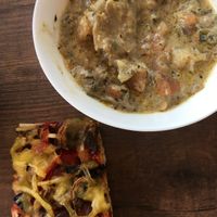 Pizza and vegetable stew  at Andrum Cafe in Gothenburg