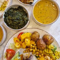 Lassagne, palak paneer (med tofu), daal soup + plock från buffén at Andrum Cafe in Gothenburg