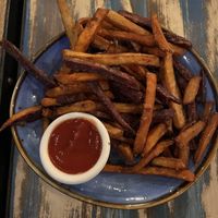 Veganized sweet potato fries  - ask them to fry them in the dessert fryer, which has oil not contaminated by  meat dishes like in their regular fryer   at PopoJito Med-Mex Kitchen in Scarsdale