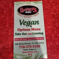 Entire vegan menu at Bario's Pizza in Staten Island