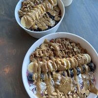Top: morning oat bowl. Bottom: blueberry pie smoothie bowl  at Fix & Repeat in Bend