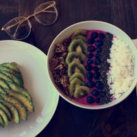 Avocado toast and dragonfruit smoothie bowl  at Fix & Repeat in Bend