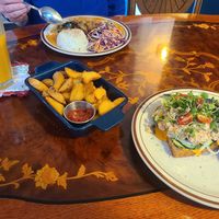 Tuna melt, chicken curry and chips. at And 유 (Yu) Cafe in Jeju