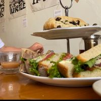 Tea for two - sandwiches, tea, and fresh baked scones.  at And 유 (Yu) Cafe in Jeju