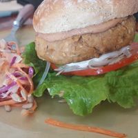 Veggie burger at And 유 (Yu) Cafe in Jeju