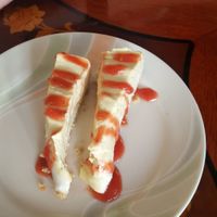 Mango cheezecake ... split in two to share   at And 유 (Yu) Cafe in Jeju