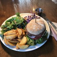 Burger /w wedges  at And 유 (Yu) Cafe in Jeju