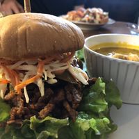 Pulled pork burger / today’s soup at And 유 (Yu) Cafe in Jeju