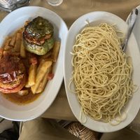 Stuffed peppers and tomatoes and spaghetti  at Maro Tavern in Naxos