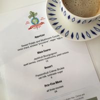 Unscripted Menu for the Bull City Vegan Challenge and Oatly cappuccino  at Unscripted in Durham