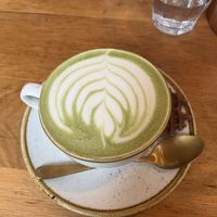 matcha latte with almond milk & vanilla syrup   at That's Toast in Bruges