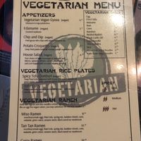 Vegetarian menu at Tokyo-ya Ramen in Federal Way