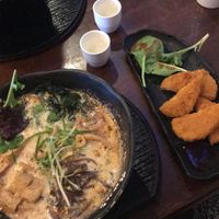 Vegetarian ramen with kale noodles and potato croquettes  at Tokyo-ya Ramen in Federal Way