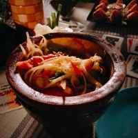 Som tham in a cute wooden mortar at Chill Chill at Pai in Koh Yao Yai