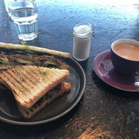 Vegan sandwich, coffee and homemade almond milk  at hjá höllu in Grindavik