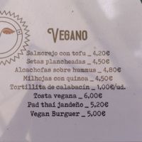 Vegan menu at Séptimo Arte in Conil De La Frontera
