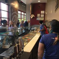 The line to choose toppings at Mod Pizza in Asheville