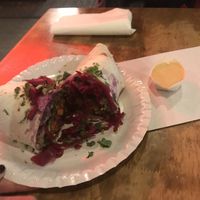 Vegan burrito and cashew creme at Foodhallen in Amsterdam