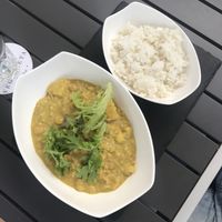 Curry with coconut milk and pineapple at Veganeeta Home in Balatonalmadi