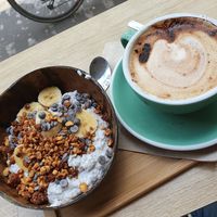 Vegan chia bowl - very recommended, ask for extra chocolate on top😄+ vegan coffee at beGreen in Valencia