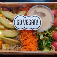 Quinoa salad with tomatoes, lettuce, carrots, avocado, sweet potatoes and dressing. at Go Vegan! Grab N Go in Guangzhou